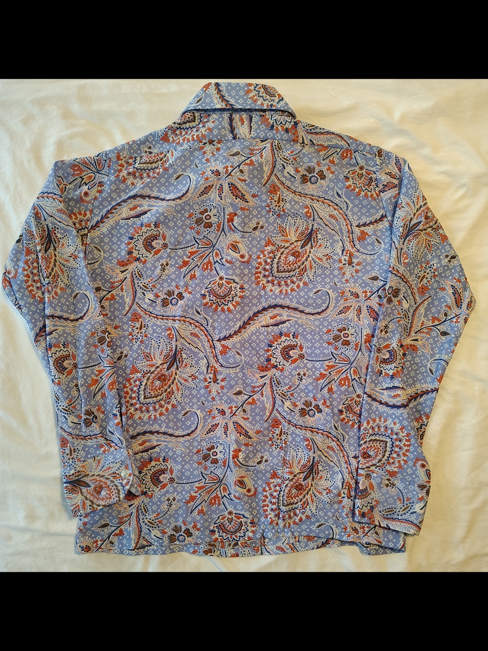 Lucien Piccard 1970's Men’s Blue Paisley Butterfly Collar Disco Shirt Size M - Picture 8 of 10